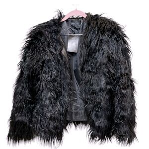 Black Shaggy Faux Fur Silk Inlined with Clips front fits like M